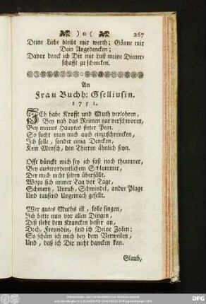 An Frau Buchh: Gselliusin. 1751.
