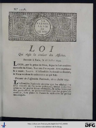 Loi Qui règle la couleur des Affiches.
