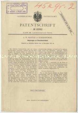 Patentschrift über Neuerungen an Dreschmaschinen, Patent-Nr. 18382
