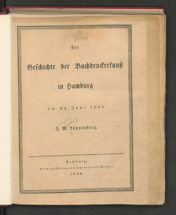 Zur Geschichte der Buchdruckerkunst in Hamburg : am 24. Juni 1840