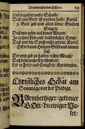 Christliches Gebät am Sonntage vor der Predigt.