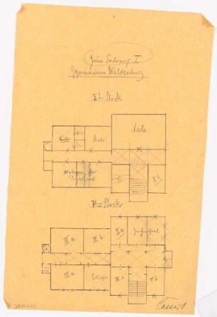 Gymnasium, Waldenburg: 1. Entwurf: Grundriss 1. OG, 2. OG