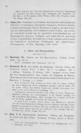 E. Kultur- und Sittengeschichte.
