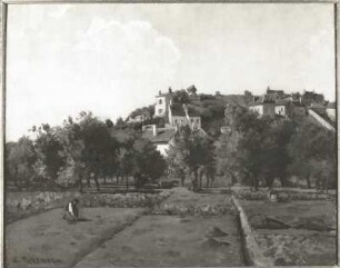Pontoise (um 1867/1869, bezeichnet links unten: "C. Pissarro"; Leinwand; 0,815 x 1,00 m; Nationalgalerie Prag)