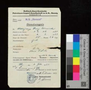 Harry Eisenach, Dienstzeugnis "Hanseat"