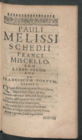 Pauli Melissi Schedii Franci Miscellorum Liber Secundus.