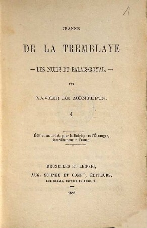 Jeanne de la Tremblaye : les nuits du Palais-Royal, 1