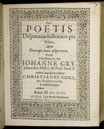 De Poetis Disputatio historico-politica