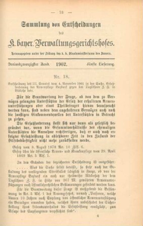 Dreiundzwanzigster Band. 1902. Fünfte Lieferung. - Nr. 18. - Nr. 21.