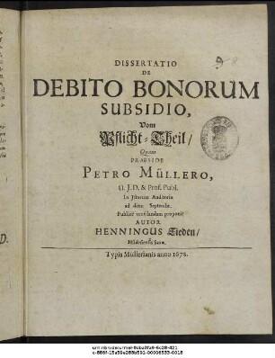 Dissertatio De Debito Bonorum Subsidio