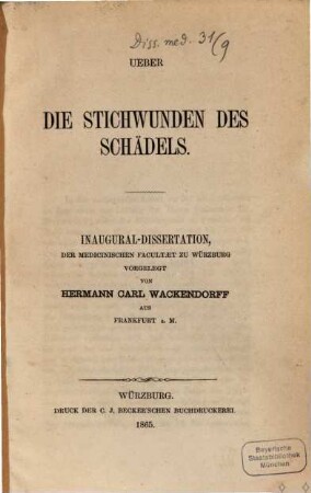 Ueber die Stichwunden des Schädels