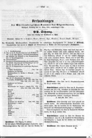 92. Sitzung, Stuttgart, 31.3.1891