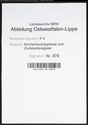 Kirchenbuchduplikate der katholischen Gemeinde (T 1874). (Gemeinde: Bochum, katholische Gemeinde Stadt und Land (getrennt))