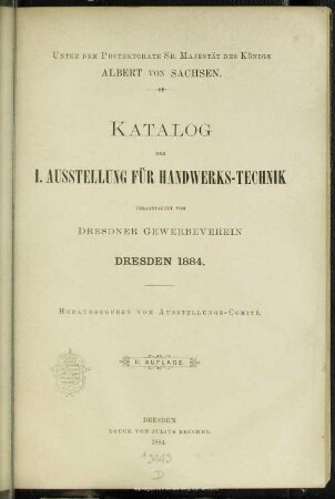 Katalog der I. Ausstellung für Handwerks-Technik : Dresden 1884