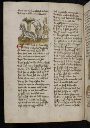 Zwei Männer treiben zwei Esel; (Von einem Ritter, der ein Mönch geworden ist, Kapitel LXXXV nach Pfeiffer)