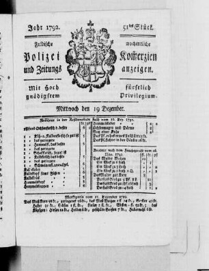 51tes Stück., Ausgabe vom 19. Dezember 1792