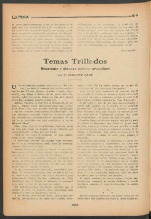 Temas trillados : Benavente y algunos autores argentinos