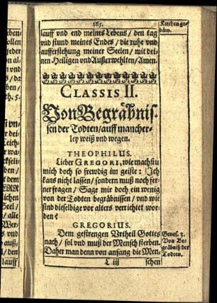 Classis II. Von Begräbnissen der Todten / auff mancherley weiß vnd wegen.