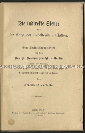 Verteidigungsrede Ferdinand Lassalles vor dem Königlichen Kammergericht Berlin