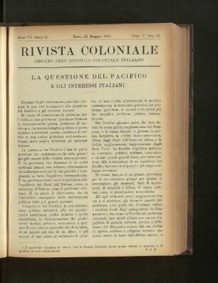 La Questione Del Pacifico E Gli Interessi Italiani.