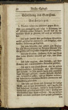 Erforschung des Gewissens. Beichtspiegel. - Kommunion-Gebethe.