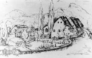 Meißen. Wetzelmühle, Außenansicht, Zeichnung, Repro