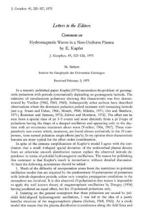 Comment on hydromagnetic waves in a non-uniform plasma by E. Kupfer J. Gerophys. 41, 123-126, 1975