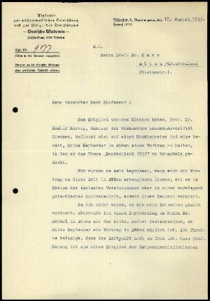 F. Thierfelder an G. Karo