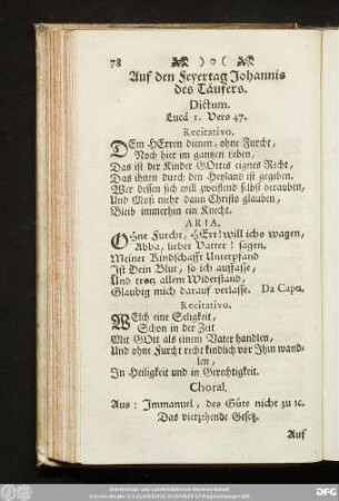 Auf den Feyertag Johannis des Täufers. Dictum. Lucä 1. Vers 47.