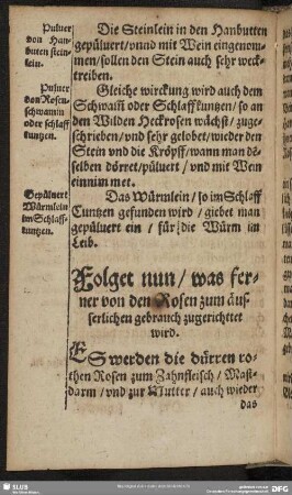 Folget nun, was ferner von den Rosen zum äusserlichen gebrauch zugerichttet wird
