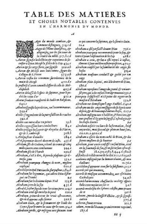 Table Des Matieres Et Choses Notables Contenues en L'Harmonie Du Monde.