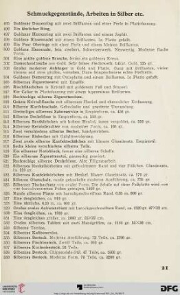 Schmuckgegenstände, Arbeiten in Silber etc. (Nr. 495-544)