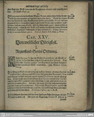 Cap. XXV. Von weltlicher Obrigkeit