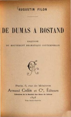 De Dumas à Rostand : esquisse du mouvement dramatique contemporain