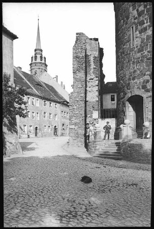 Bautzen. Ruine der alten Mönchskirche, Petriturm und Brüdergasse