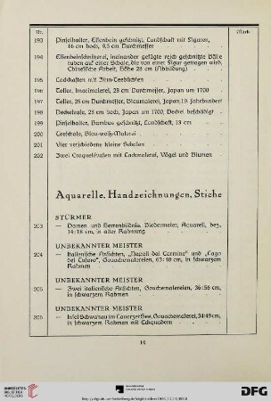 Aquarelle, Handzeichnungen, Stiche (Nr. 203-282)
