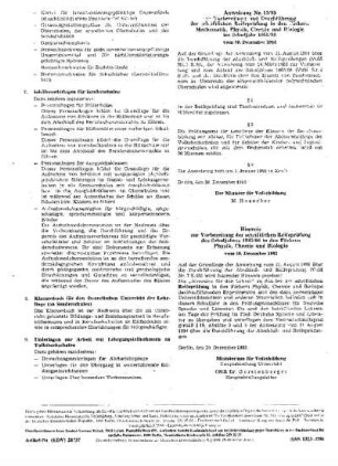 Anweisung Nr. 13/85 zur Vorbereitung und Durchführung der schriftlichen Reifeprüfungen in den Fächern Mathematik, Physik, Chemie und Biologie im Schuljahr 1985/86 : vom 20. Dezember 1985