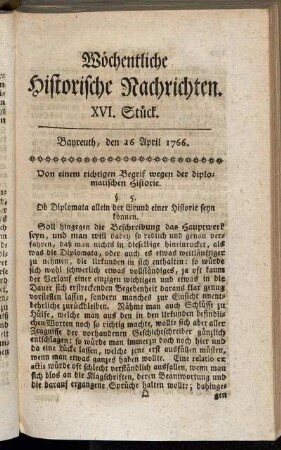 XVI. Stück. Bayreuth, den 16. April 1766.