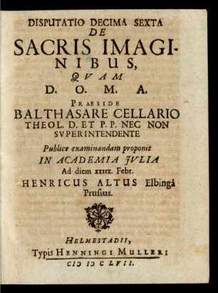 Disputatio Decima Sexta De Sacris Imaginibus