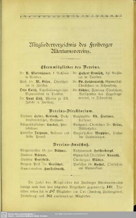 Mitgliederverzeichnis des Freiberger Altertumsvereins