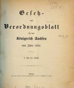 Gesetz- und Verordnungsblatt für das Königreich Sachsen. 1889