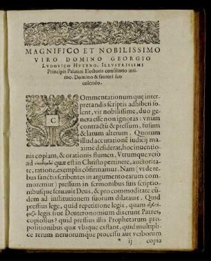 Magnifico Et Nobilissimo Viro Domino Georgio Ludovico Huteno, Illustrissimi Principis Palatini Electoris consiliario intimo, Domino & fautori suo colendo.