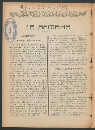 La semana : Argentino: Iniciación del concurso [y] Simarí - Arata - Franco