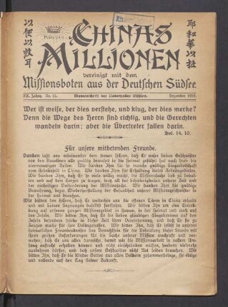 XX. Jahrg. Nr. 12. Dezember 1919