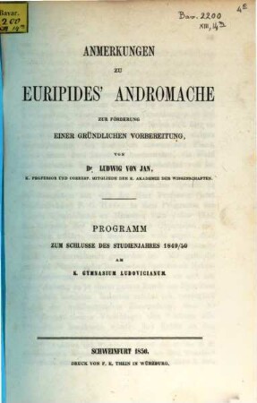 Anmerkungen zu Euripides' Andromache zur Förderung einer gründlichen Vorbereitung