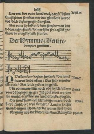 Der Hymnus/ Veni redemptor gentium.