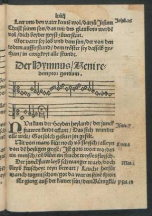 Der Hymnus/ Veni redemptor gentium.