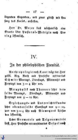 IV. In der philosophischen Facultät.