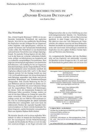 Neuhochdeutsches im "Oxford English Dictionary"