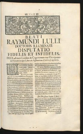 Beati Raymundi Lulli Doctoris Illuminati Disputatio Fidelis Et Infidelis